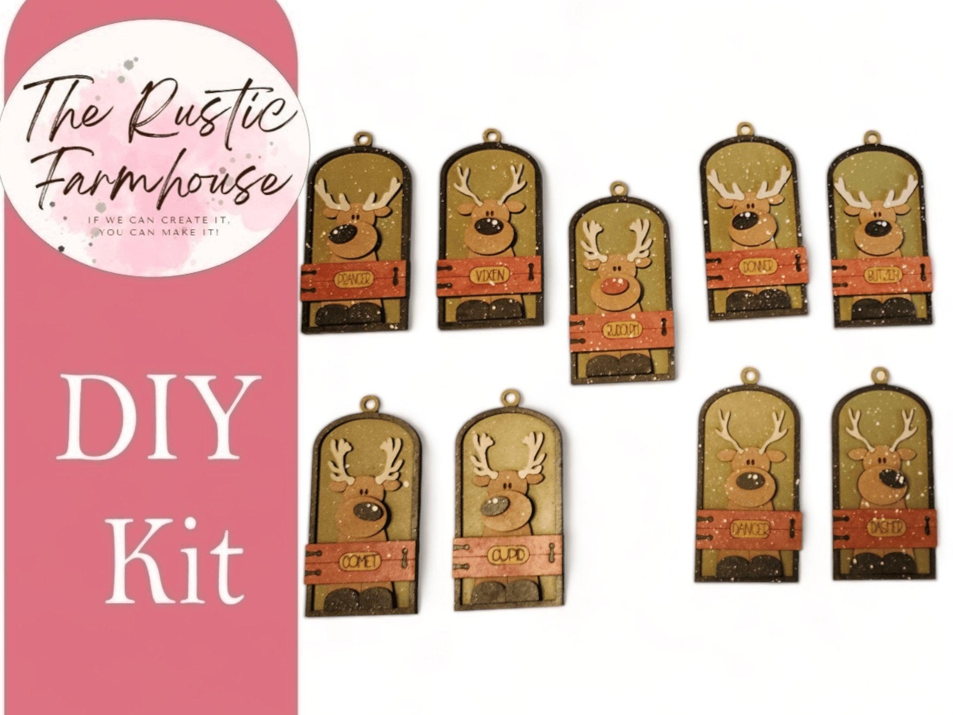 Santa's Reindeer Stalls Ornaments Gift Tags Stables DIY - RusticFarmhouseDecor
