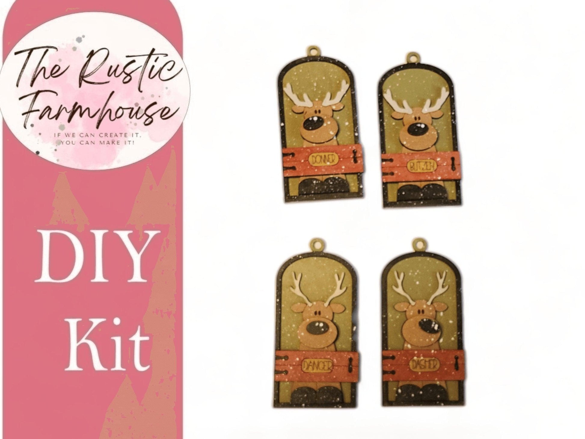 Santa's Reindeer Stalls Ornaments Gift Tags Stables DIY - RusticFarmhouseDecor