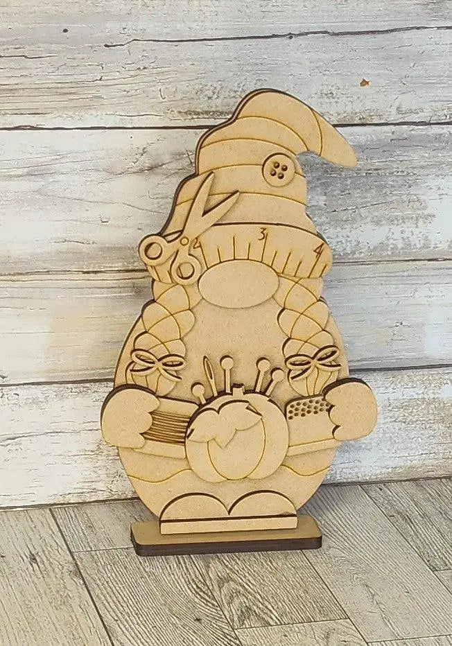 Sewing Gnome Shelf Sitter, DIY Gnome kit, Tiered Tray Decor - RusticFarmhouseDecor