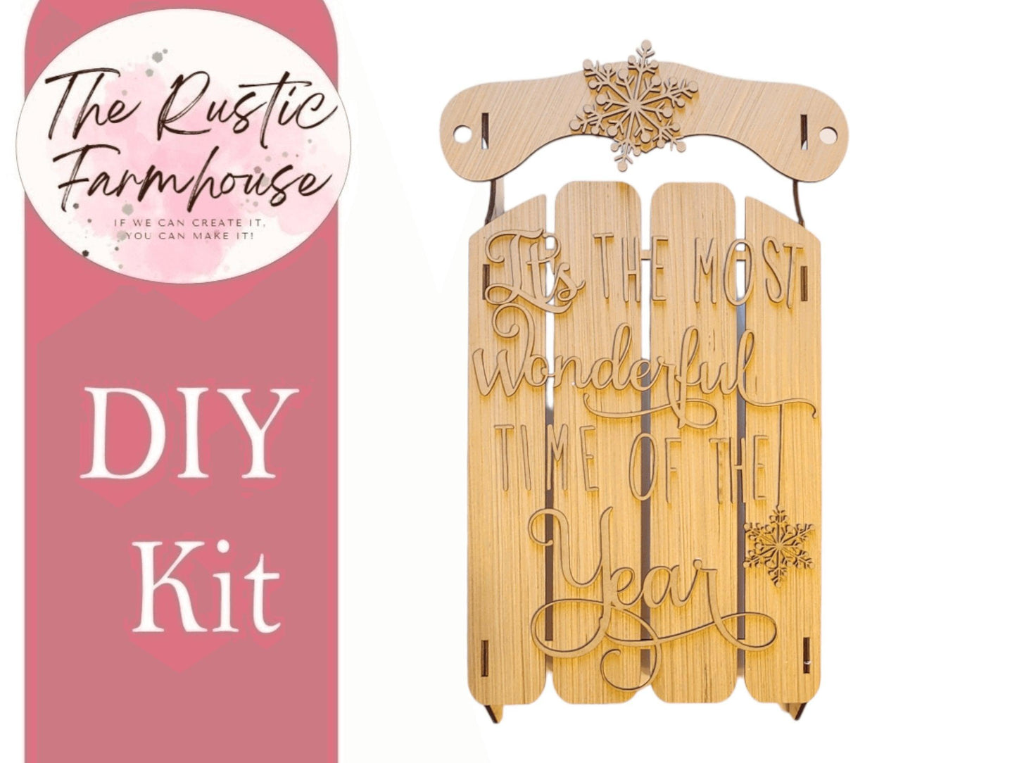 Sled Door Hanger, It's the Most Wonderful Time of the Year, Farmhouse Sled, Unfinished DIY Wood Kit - RusticFarmhouseDecor