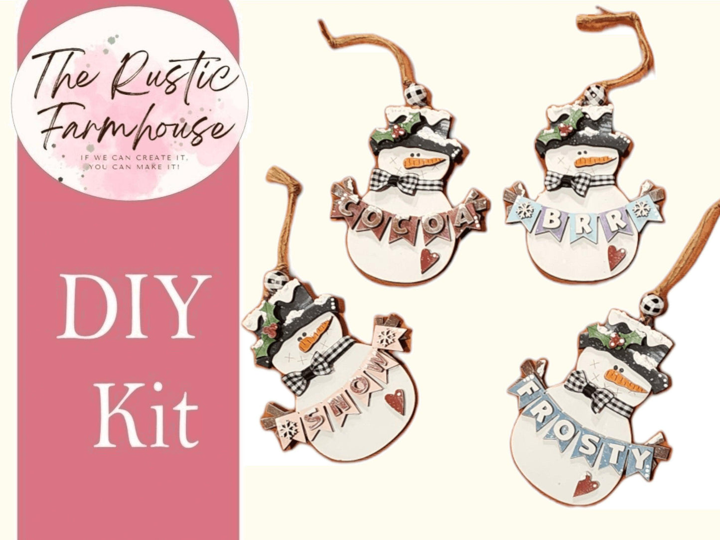 Snowmen Ornaments With Banners Holiday Tree Decor DIY Kit - RusticFarmhouseDecor