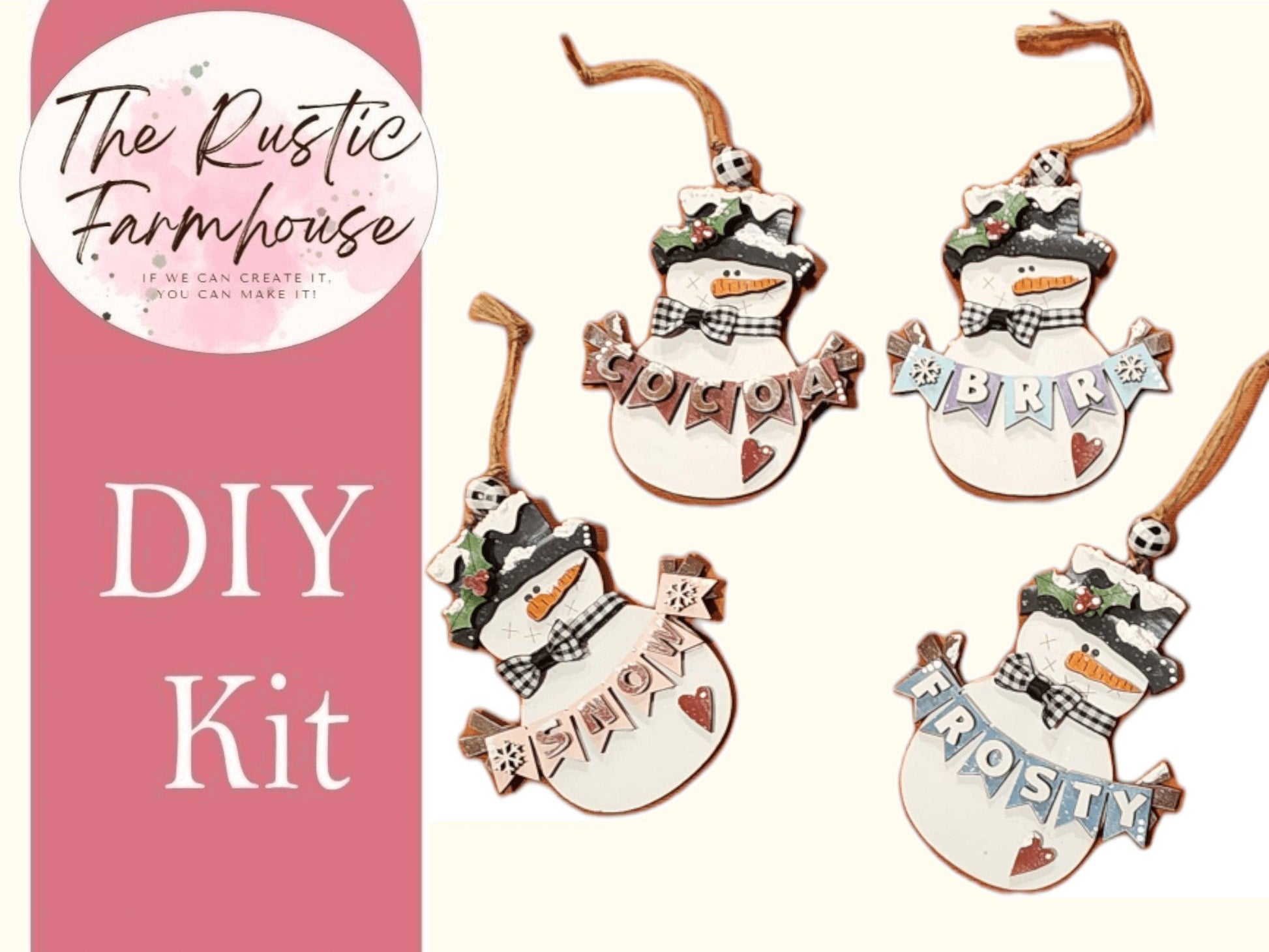 Snowmen Ornaments With Banners Holiday Tree Decor DIY Kit - RusticFarmhouseDecor