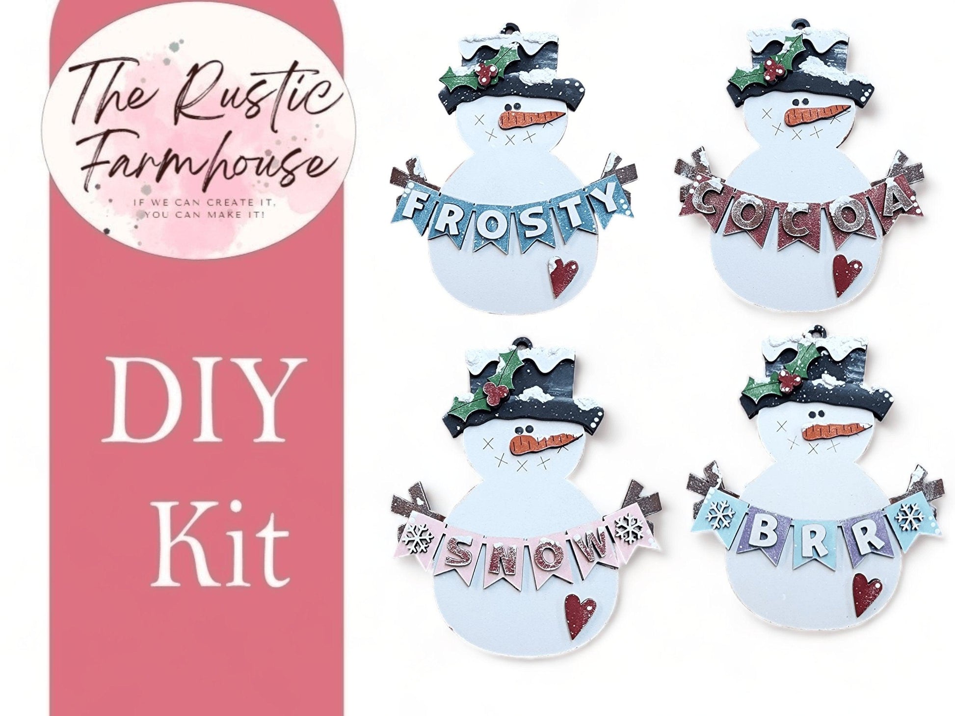 Snowmen Ornaments With Banners Holiday Tree Decor DIY Kit - RusticFarmhouseDecor