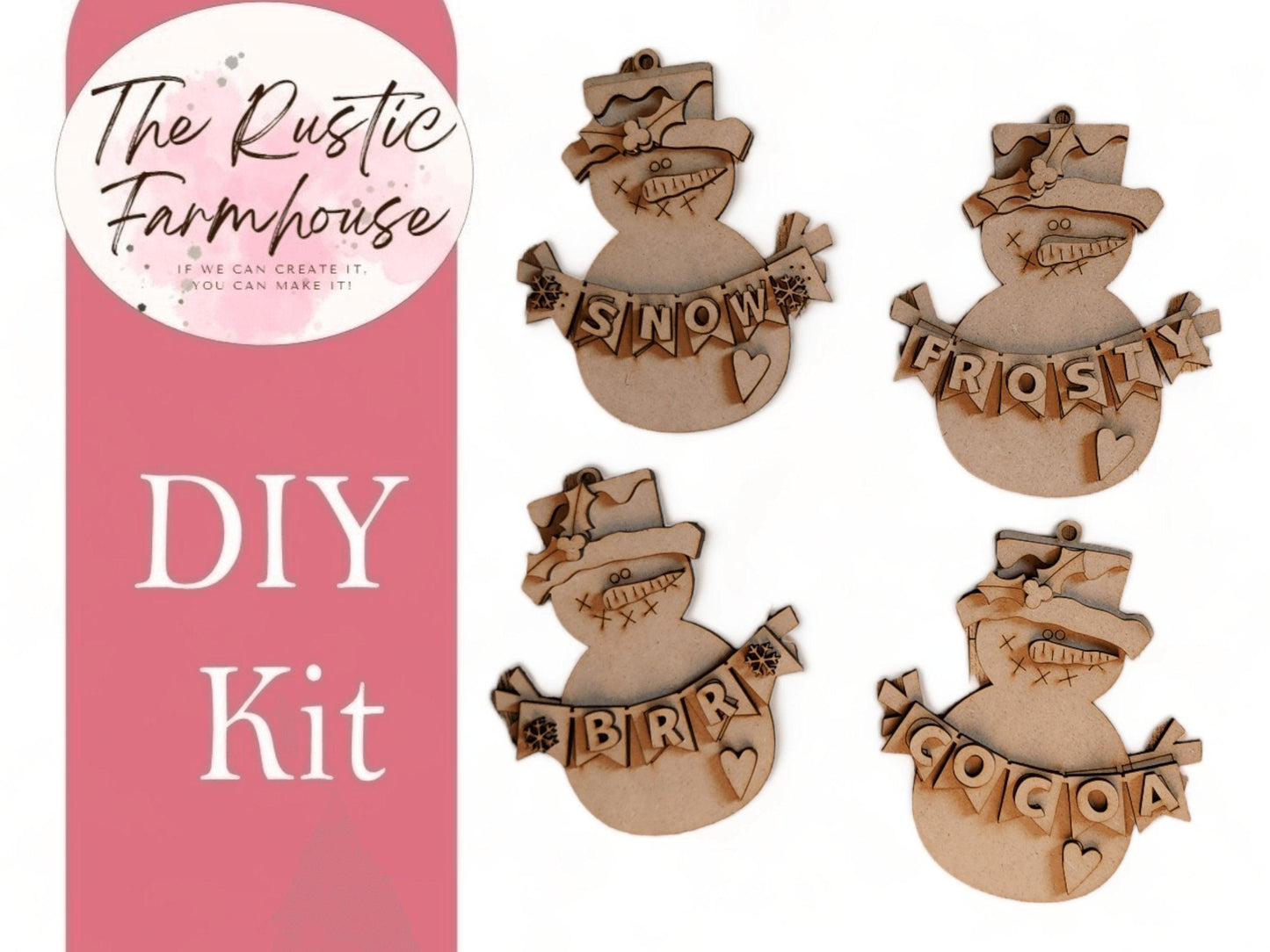 Snowmen Ornaments With Banners Holiday Tree Decor DIY Kit - RusticFarmhouseDecor