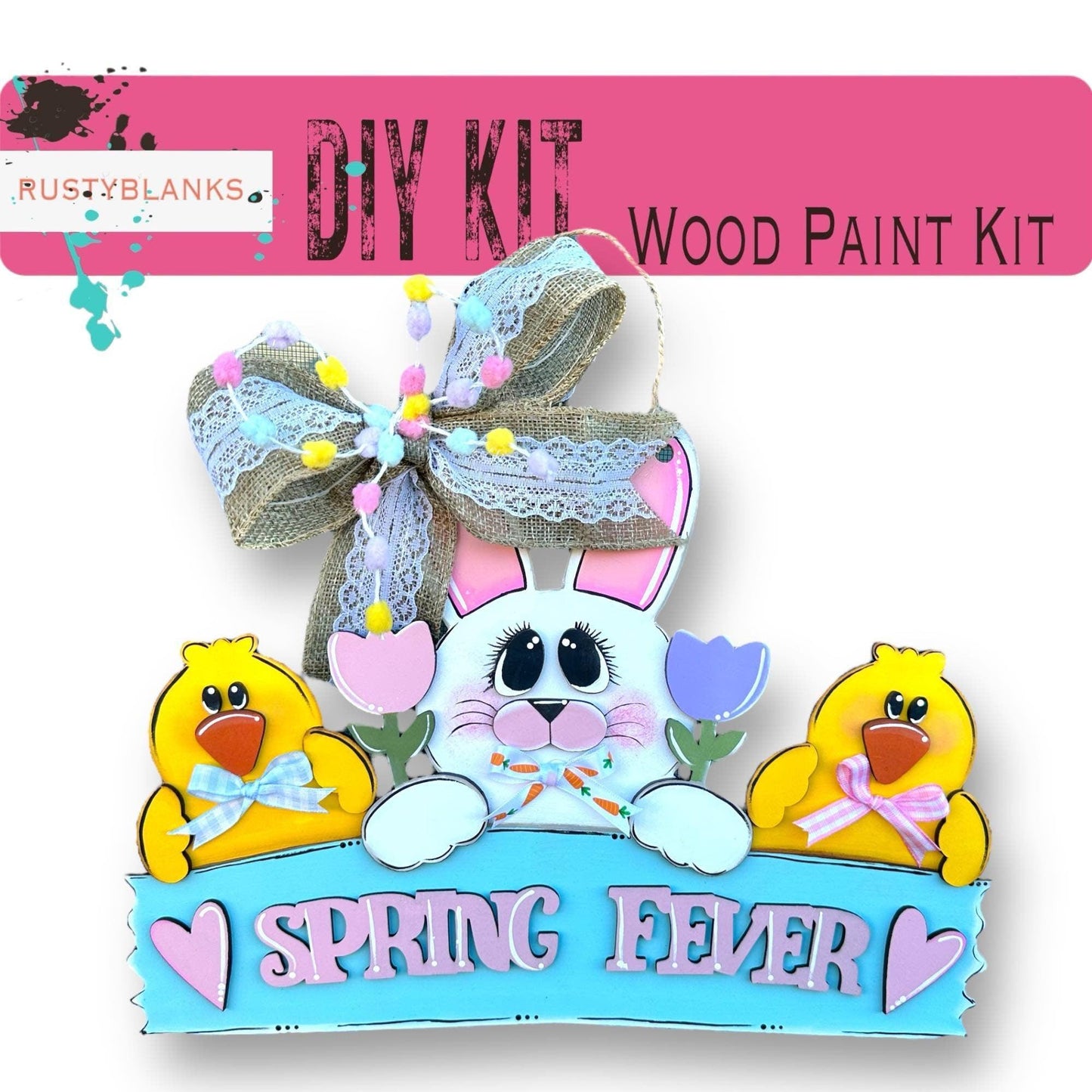 Spring Fever Bunny with Chicks Door Hanger, Unfinished DIY Wood Kit, Blanks to Decorate Home Decor, Easter DIY Door HangerS - RusticFarmhouseDecor