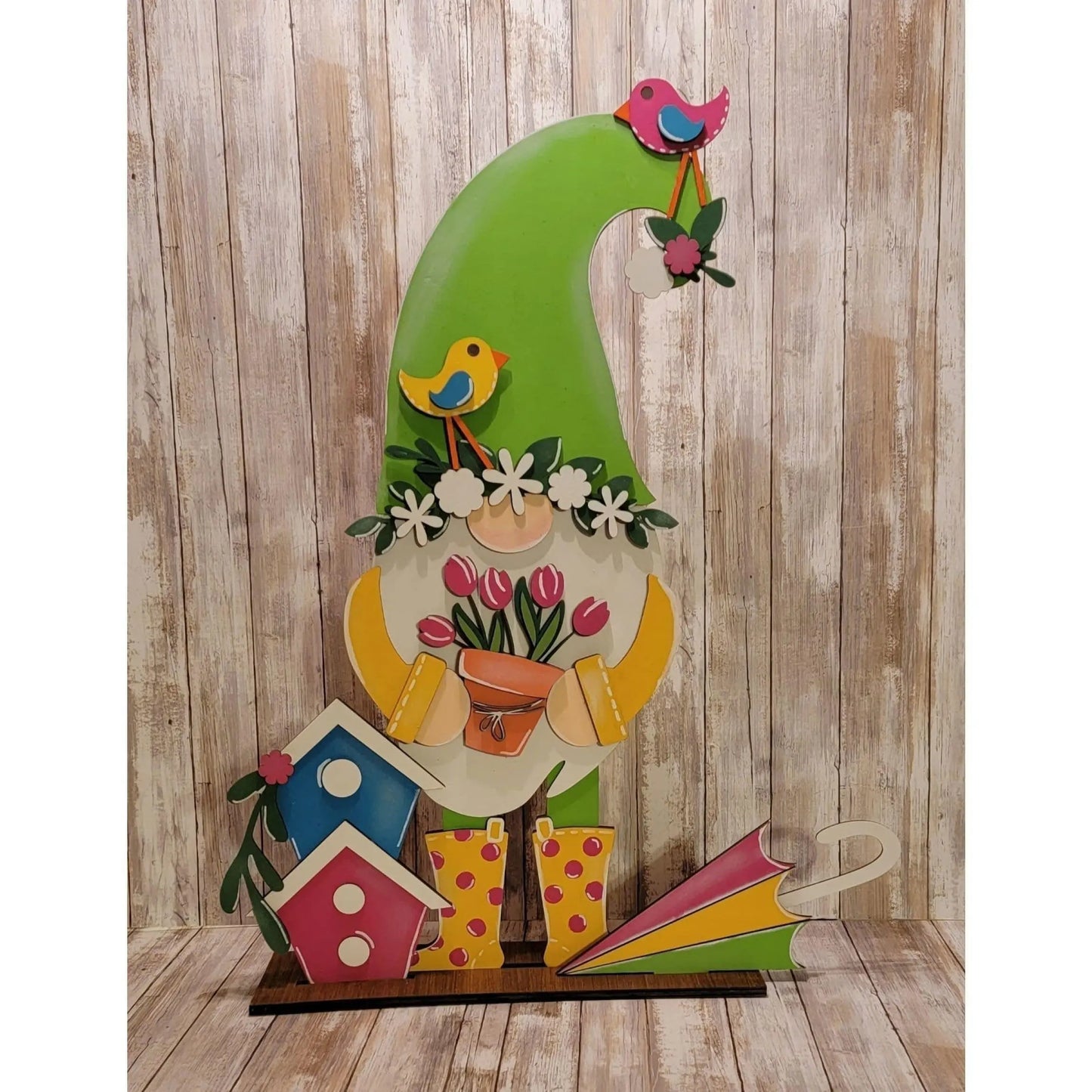 Spring Porch Gnome with birdhouse and umbrella DIY - RusticFarmhouseDecor