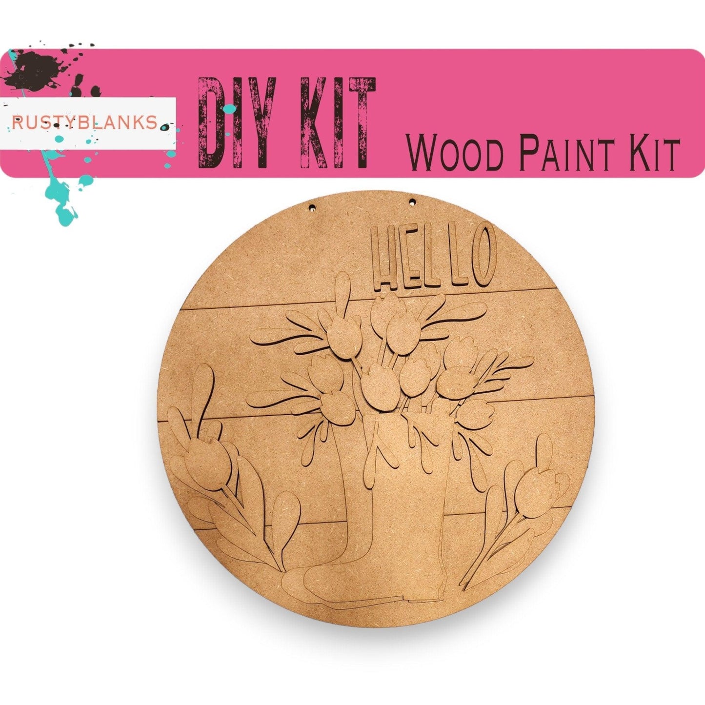 Spring Tulips and Boots DIY Door Hanger - Wood Blanks for Crafting - RusticFarmhouseDecor