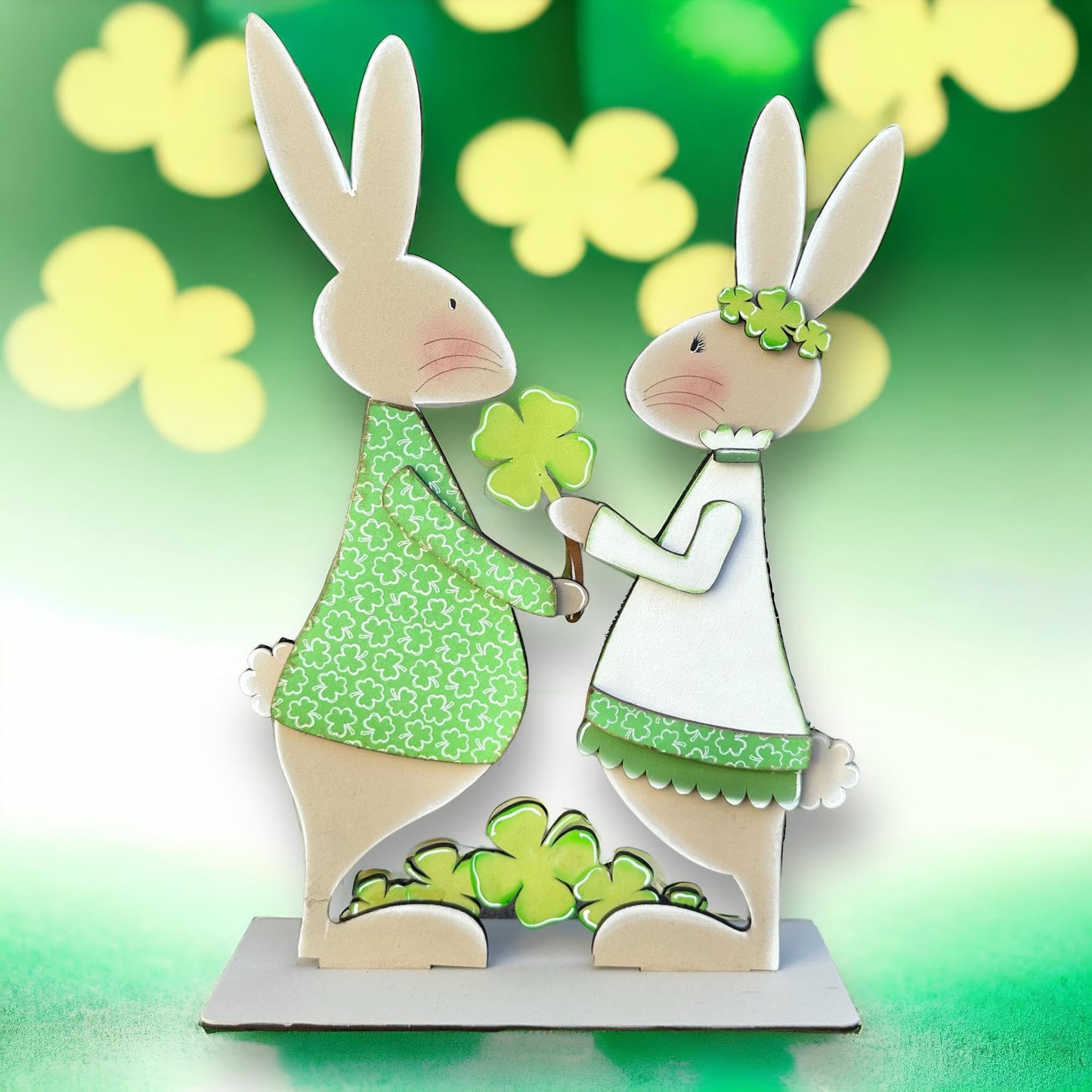 St Patrick's Day Bunny Couple DIY Shelf Sitter Craft - Great Gift for Mom - RusticFarmhouseDecor