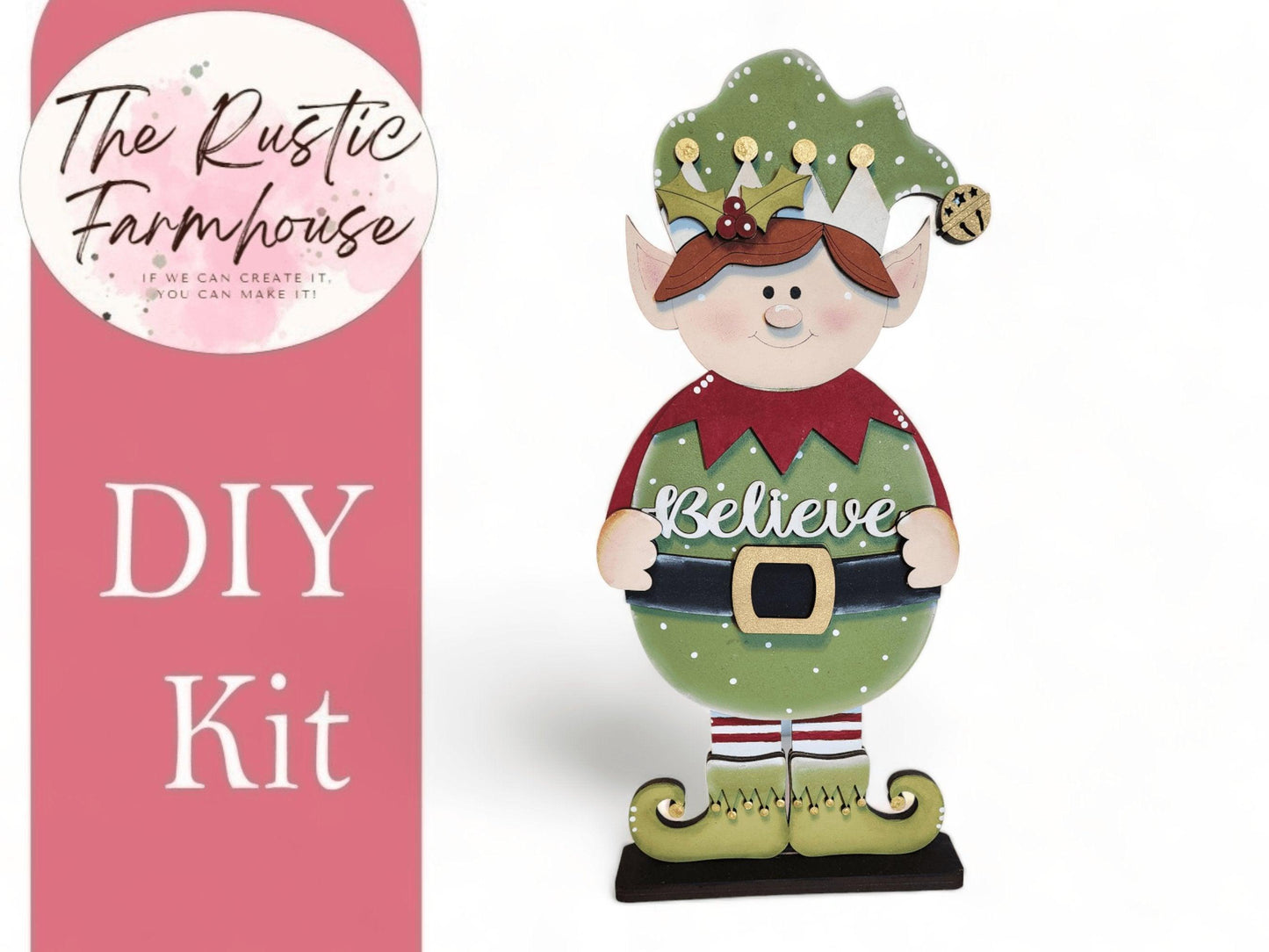 Standing Christmas Elf Shelf Sitter, DIY Christmas kit, Tiered Tray Decor, Mantle Decor, Christmas Decor - RusticFarmhouseDecor