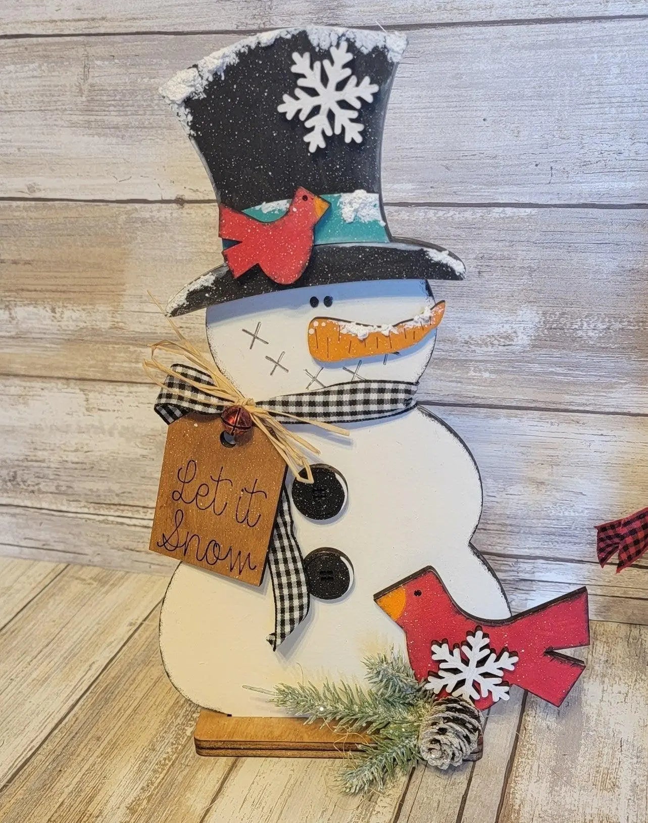 Standing Snowmen with Birds | Winter Snowmen Wood Decor | Christmas Snowmen Wood Decor | Tabletop Decor - RusticFarmhouseDecor