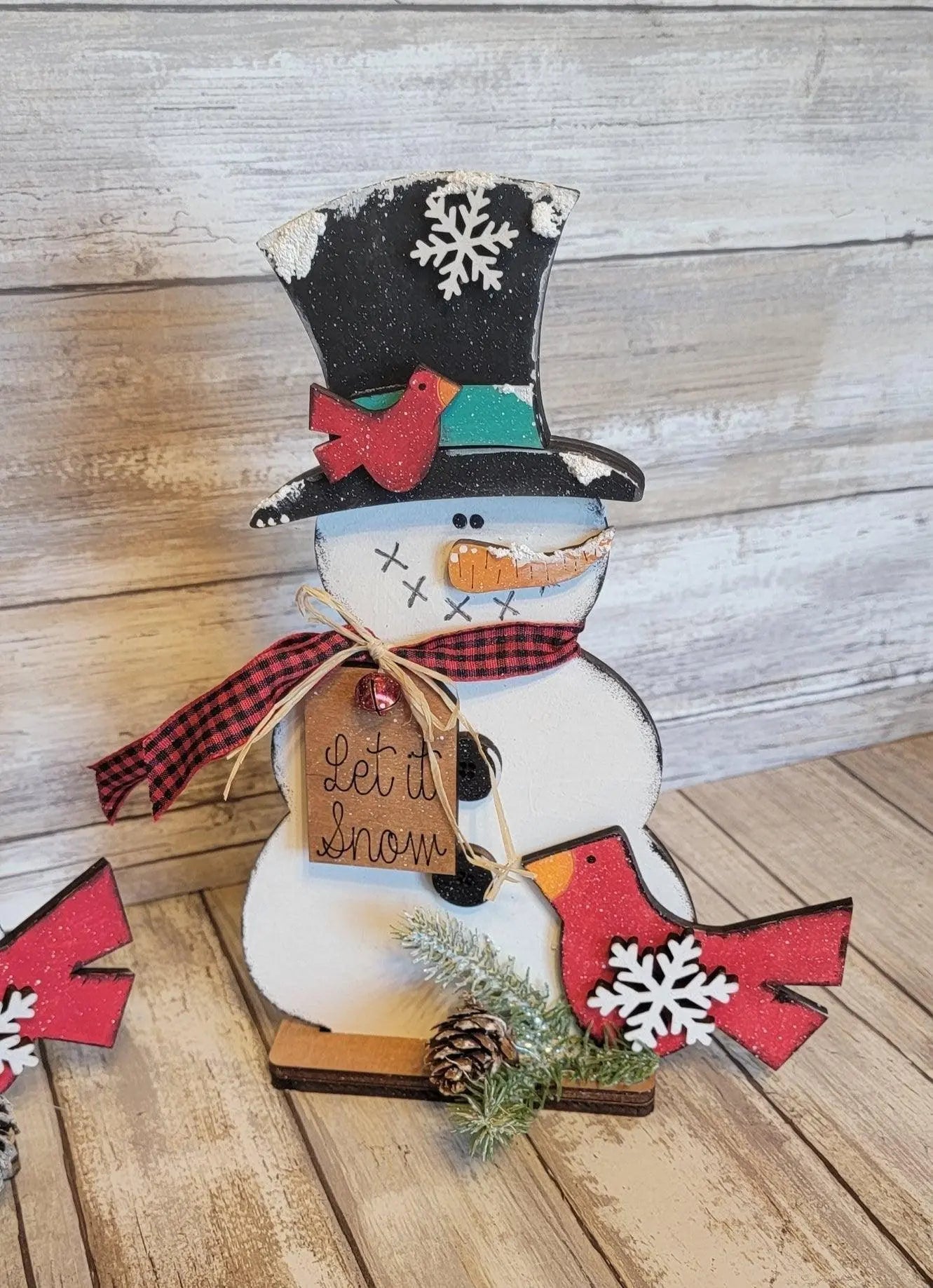 Standing Snowmen with Birds | Winter Snowmen Wood Decor | Christmas Snowmen Wood Decor | Tabletop Decor - RusticFarmhouseDecor