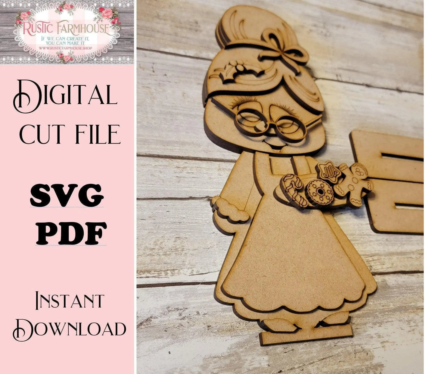 Standing Tiered Tray Mrs. Santa Claus Santa SVG Laser File Glowforge - RusticFarmhouseDecor