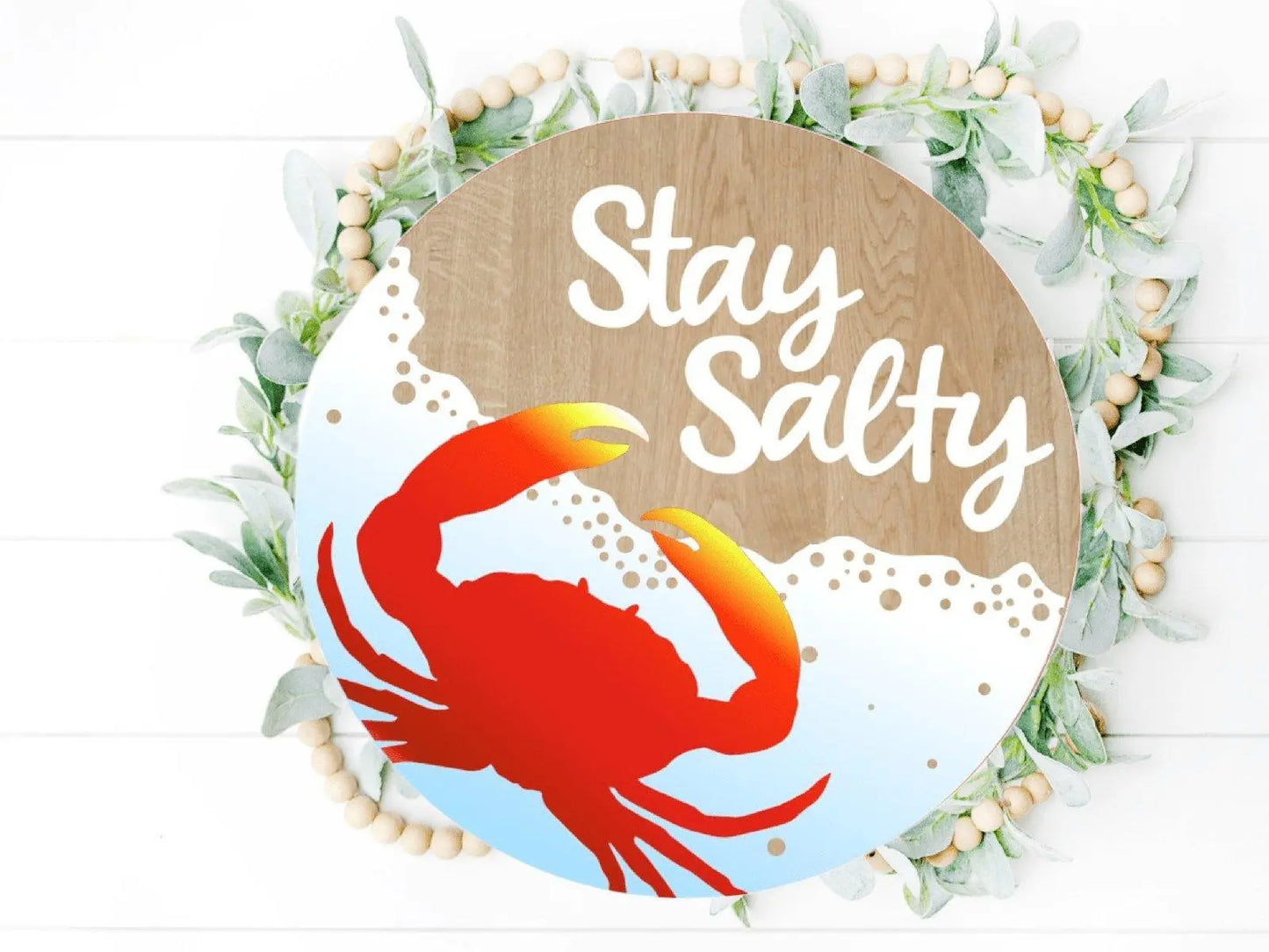 Stay Salty Door Hanger, Crab Door Sign, Summer front porch decor - RusticFarmhouseDecor