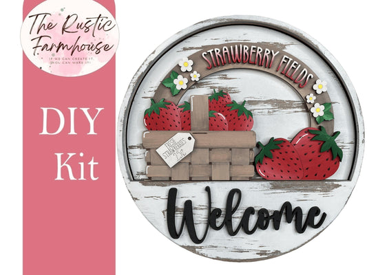 Strawberry Fields Insert for Welcome sign, DIY Door decor, 11 inch Door hanger, DIY Interchangeable door hanger insert - RusticFarmhouseDecor
