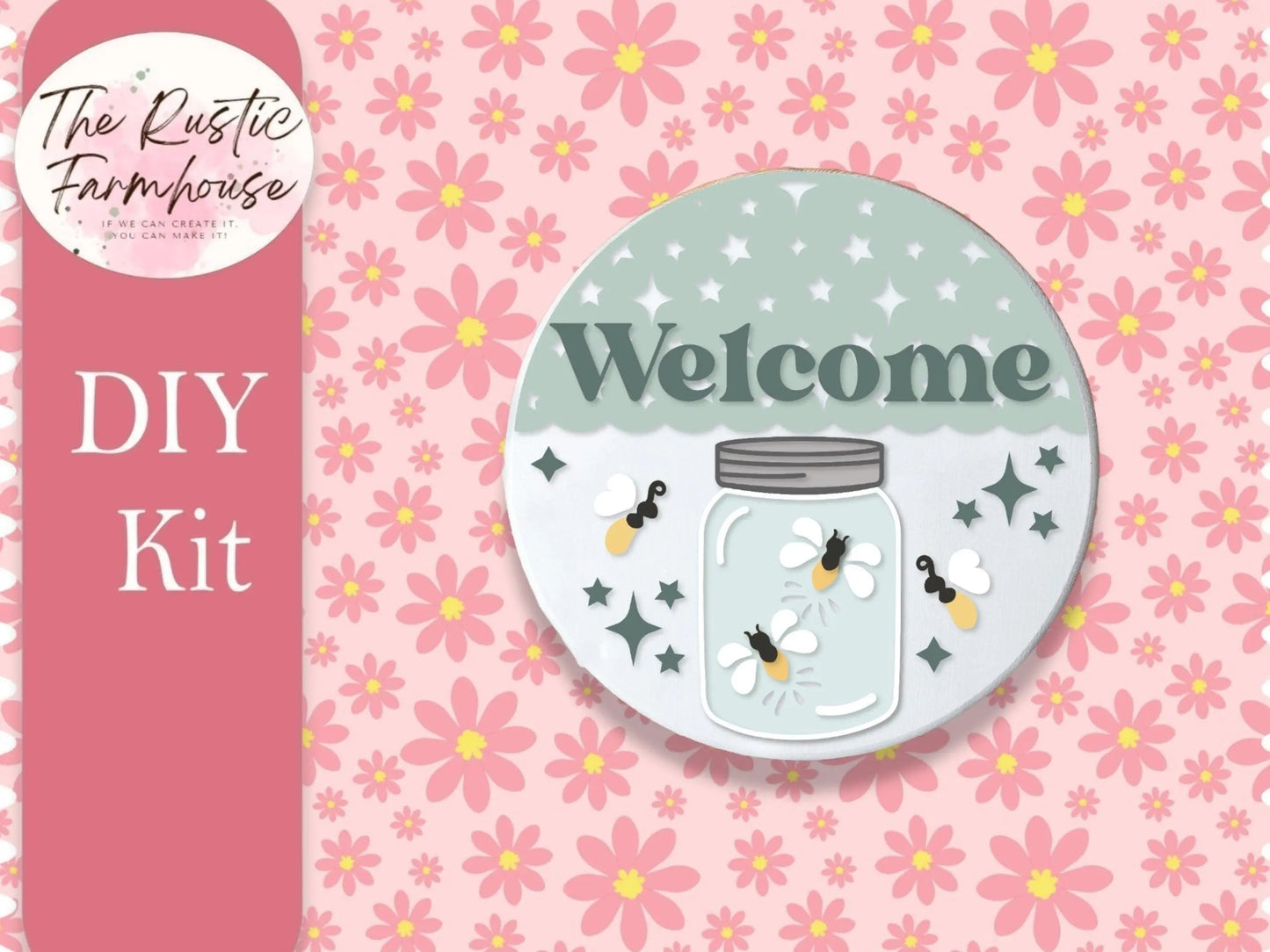 Summer Welcome Door Hanger, Unfinished DIY Wood Kit, Blanks to Decorate Home Decor, DIY Lightning Bug Door Hanger - RusticFarmhouseDecor