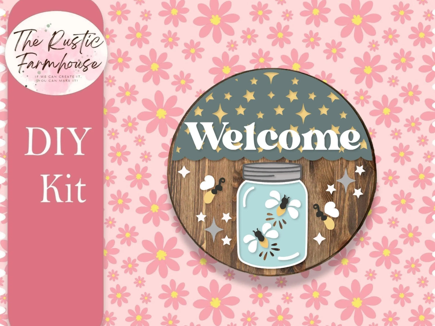 Summer Welcome Door Hanger, Unfinished DIY Wood Kit, Blanks to Decorate Home Decor, DIY Lightning Bug Door Hanger - RusticFarmhouseDecor