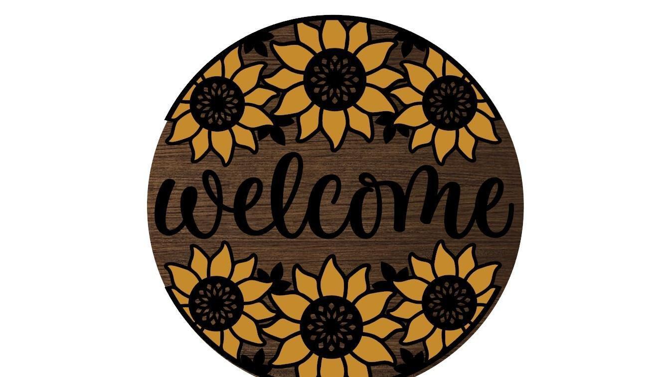Sunflower Door Hanger, Welcome Front Door Decor DIY Wooden Blanks - RusticFarmhouseDecor