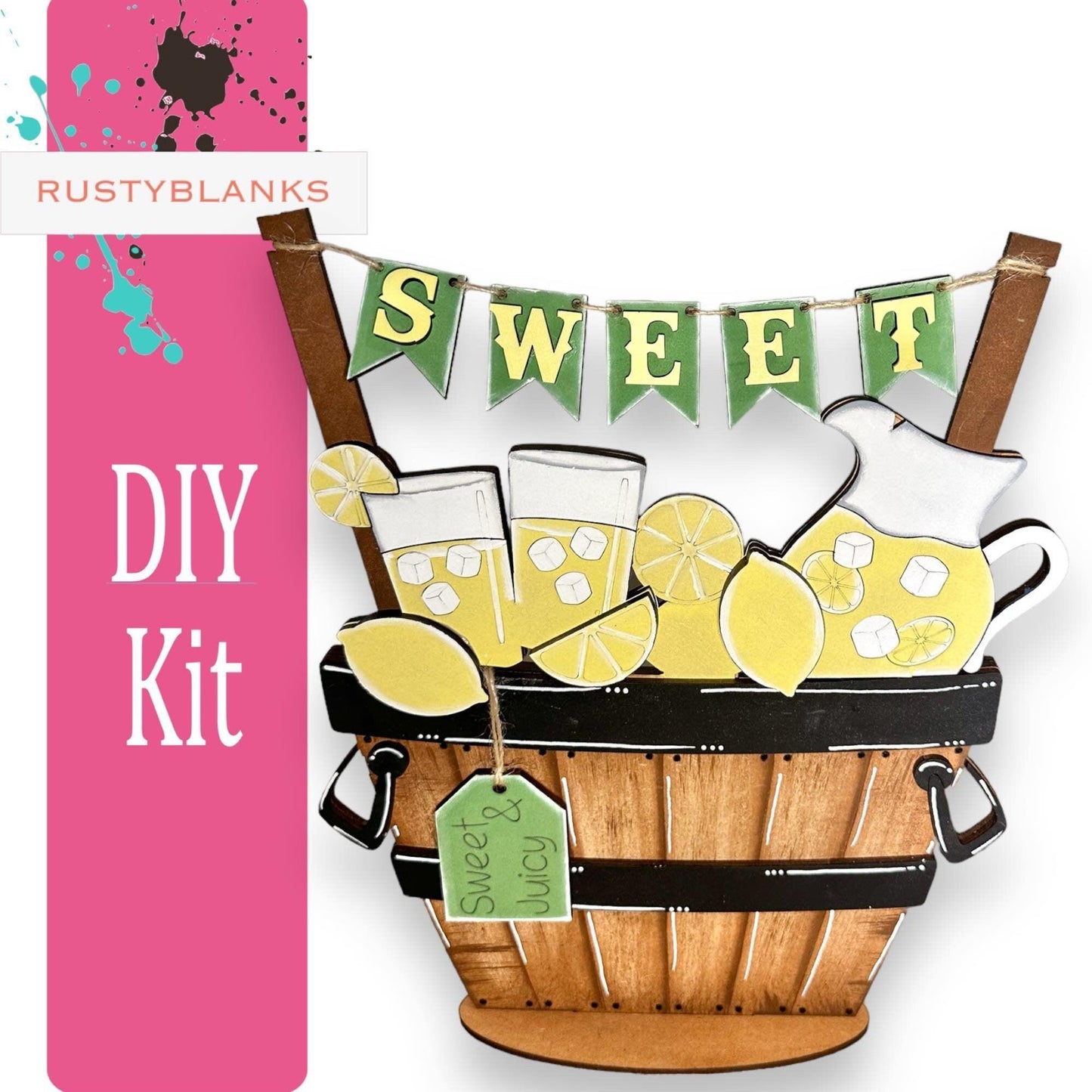 Sweet Lemonade for the Interchangeable Flower Basket Decor - Wood Blank for Painting - Inserts for Basket - RusticFarmhouseDecor