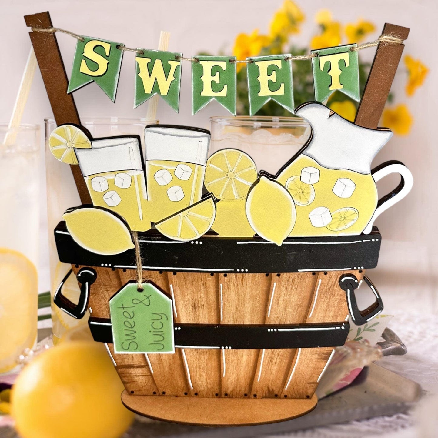 Sweet Lemonade for the Interchangeable Flower Basket Decor - Wood Blank for Painting - Inserts for Basket - RusticFarmhouseDecor