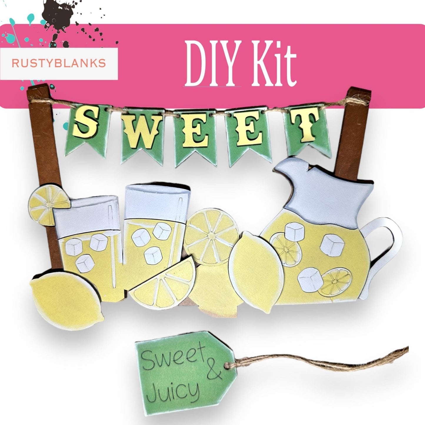 Sweet Lemonade for the Interchangeable Flower Basket Decor - Wood Blank for Painting - Inserts for Basket - RusticFarmhouseDecor