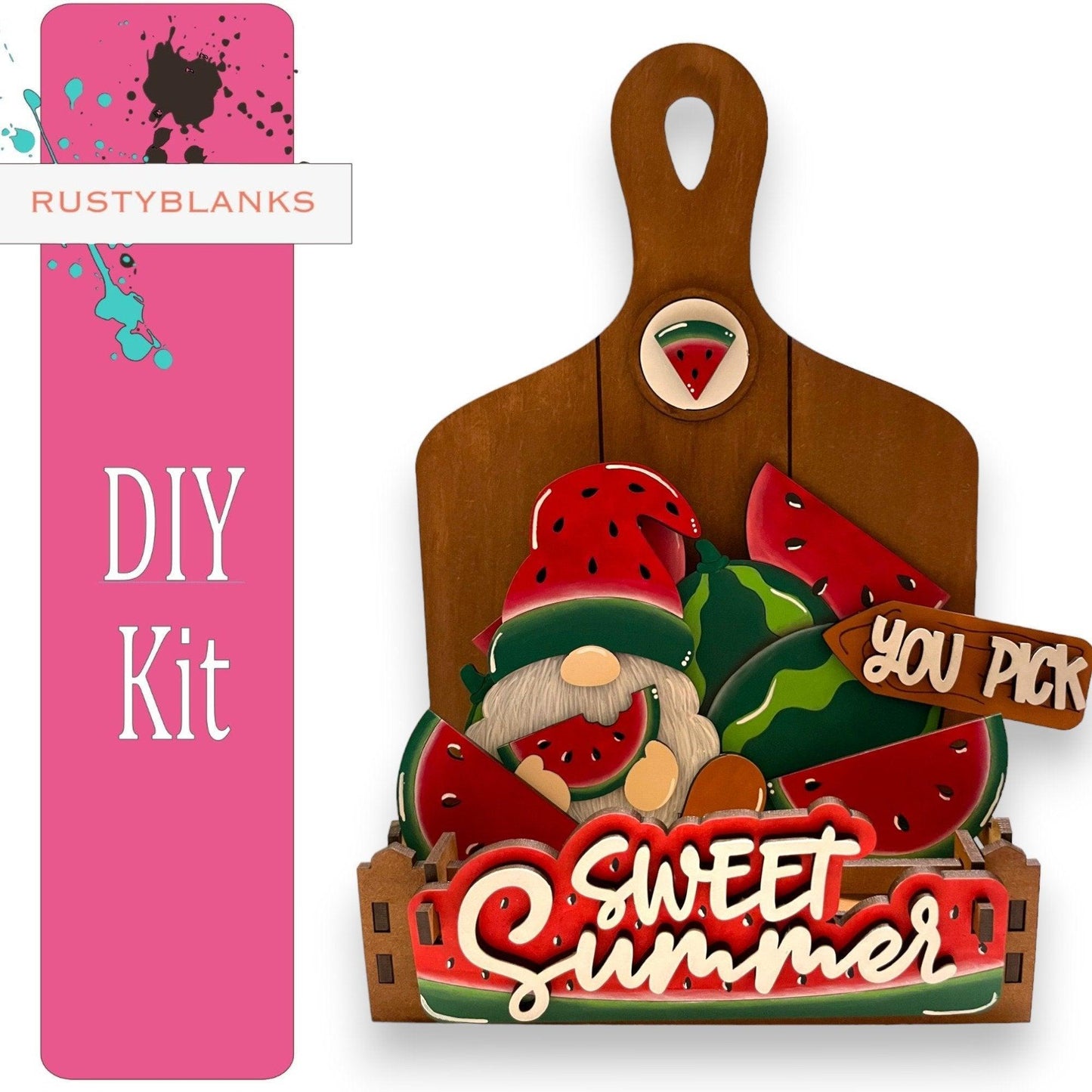 Sweet Summer Watermelon Gnome insert - Interchangeable House or Tiered Tray Decor - RusticFarmhouseDecor