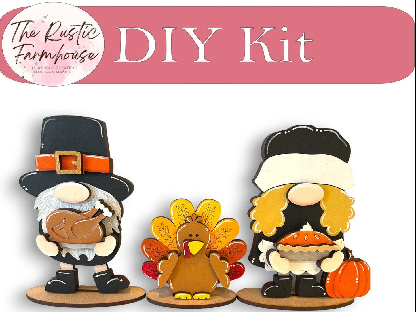 Thanksgiving Gnome Shelf Sitter, Pilgrim Tiered Tray Decor - RusticFarmhouseDecor