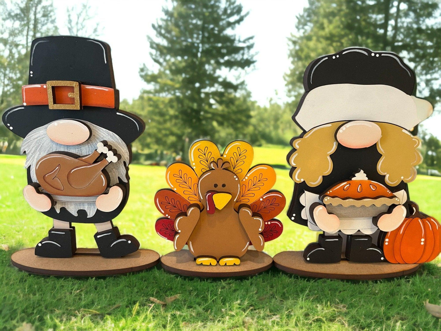 Thanksgiving Gnome Shelf Sitter, Pilgrim Tiered Tray Decor - RusticFarmhouseDecor