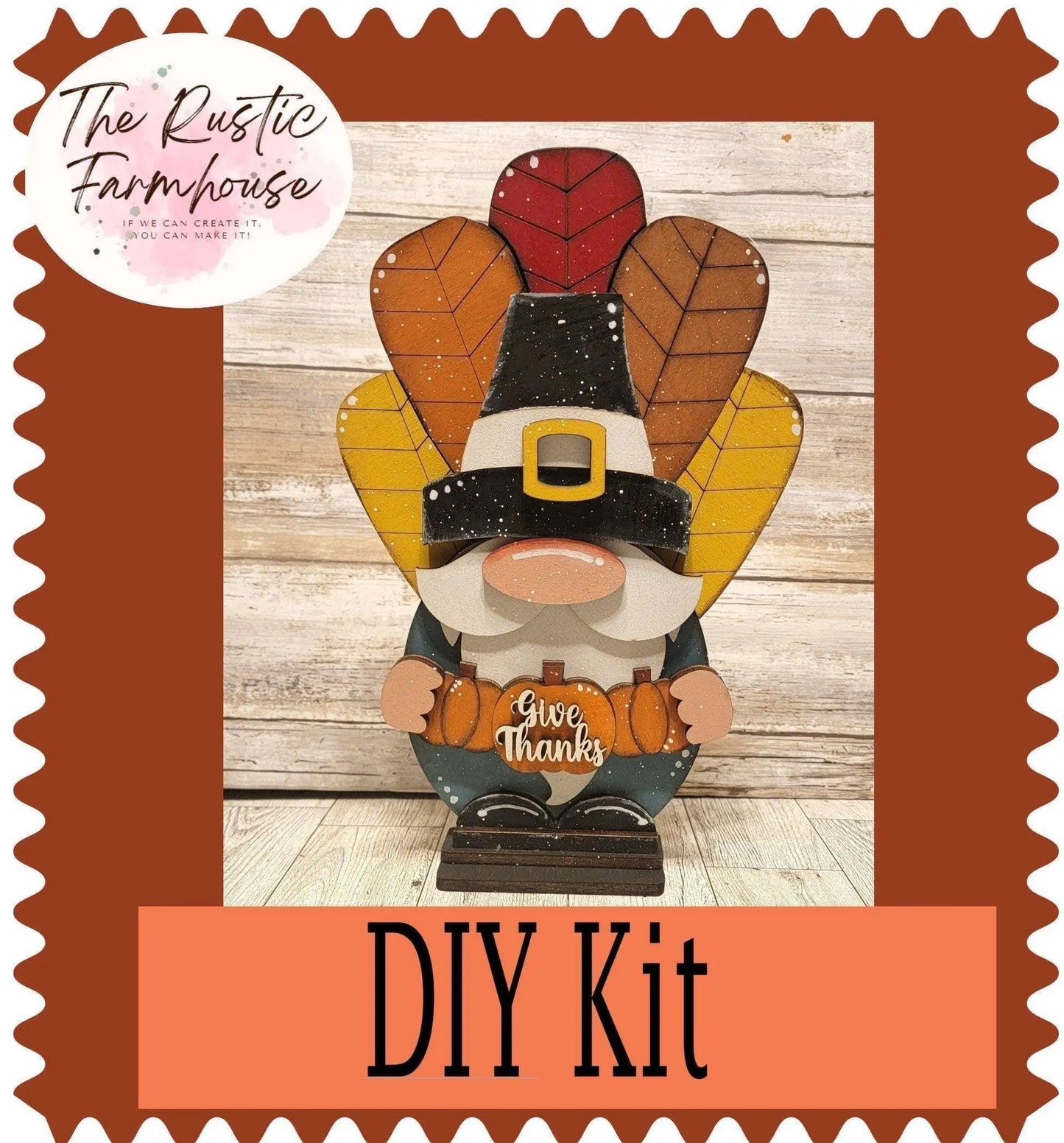 Thanksgiving Gnome Wood Kit, Thanksgiving Shelf Sitter, DIY Turkey Wood Gnome, Tiered Tray Decor DIY - RusticFarmhouseDecor
