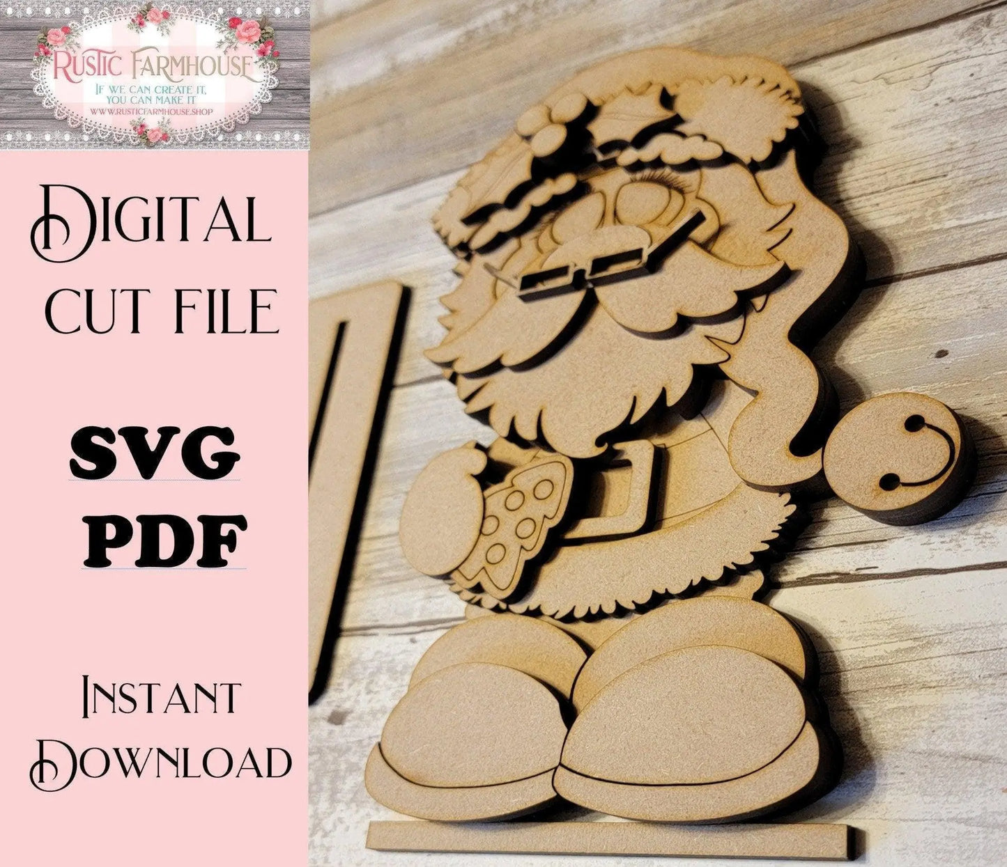 Tiered Tray Standing Christmas Santa SVG Laser File Glowforge - RusticFarmhouseDecor
