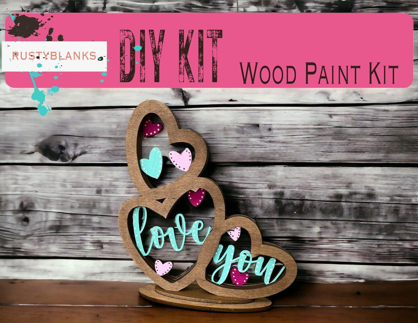 Triple Heart Valentine's Day Shelf Sitter, Tiered Tray Decor - RusticFarmhouseDecor