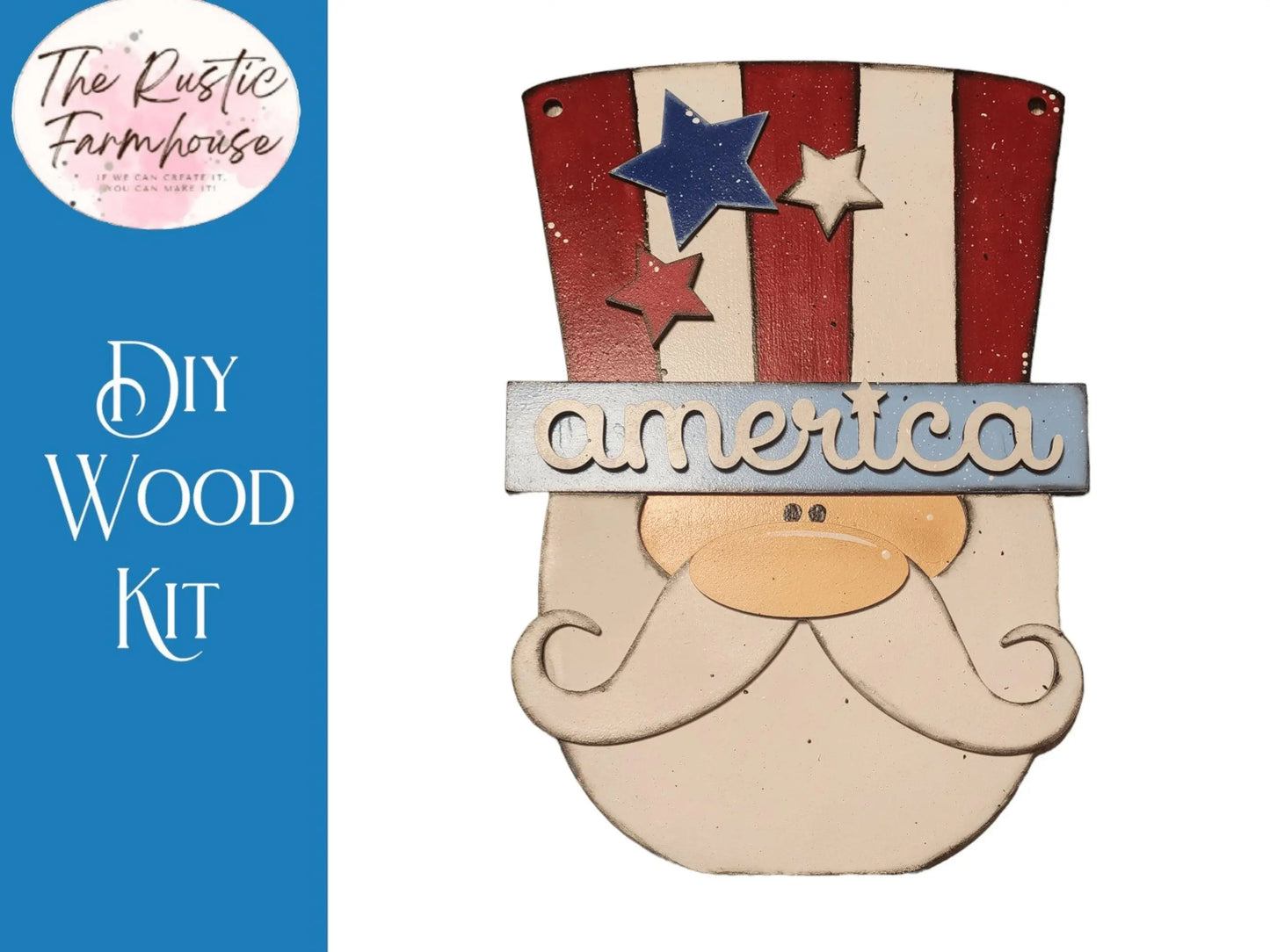 Uncle Sam Door Hanger, Unfinished DIY Wood Kit, Blanks to Decorate Home Decor, DIY Door Hanger - RusticFarmhouseDecor