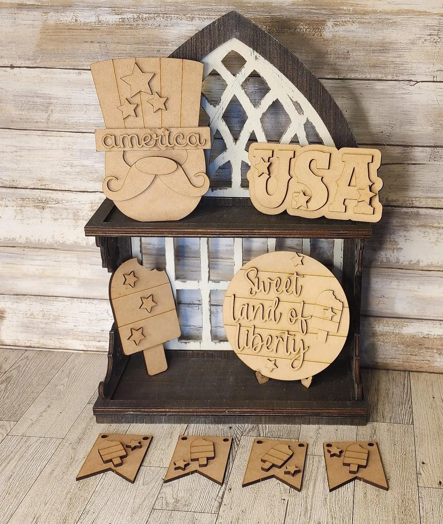 USA Patriotic Tiered Tray Decor - RusticFarmhouseDecor