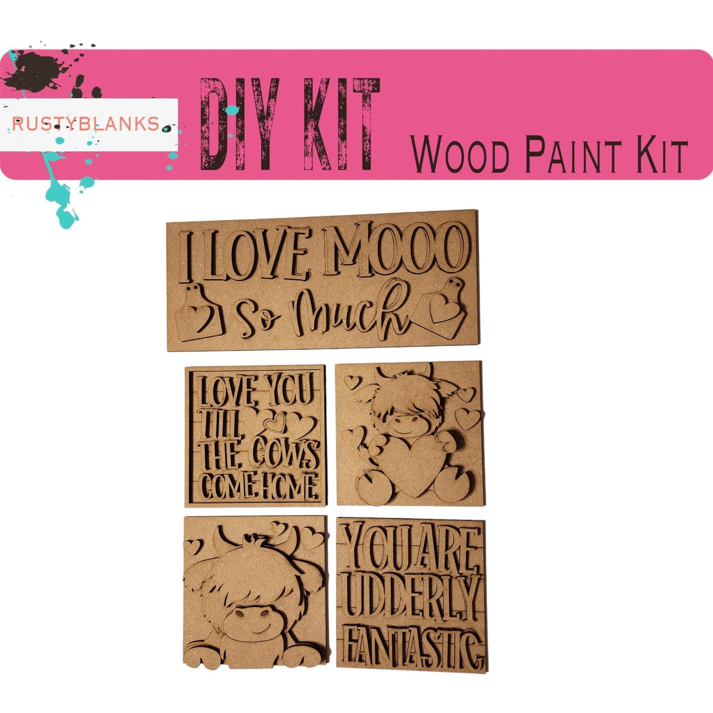 Valentine's Interchangeable Highland Love You Mooo Tiles for leaning ladders or Shelf Sitters - RusticFarmhouseDecor