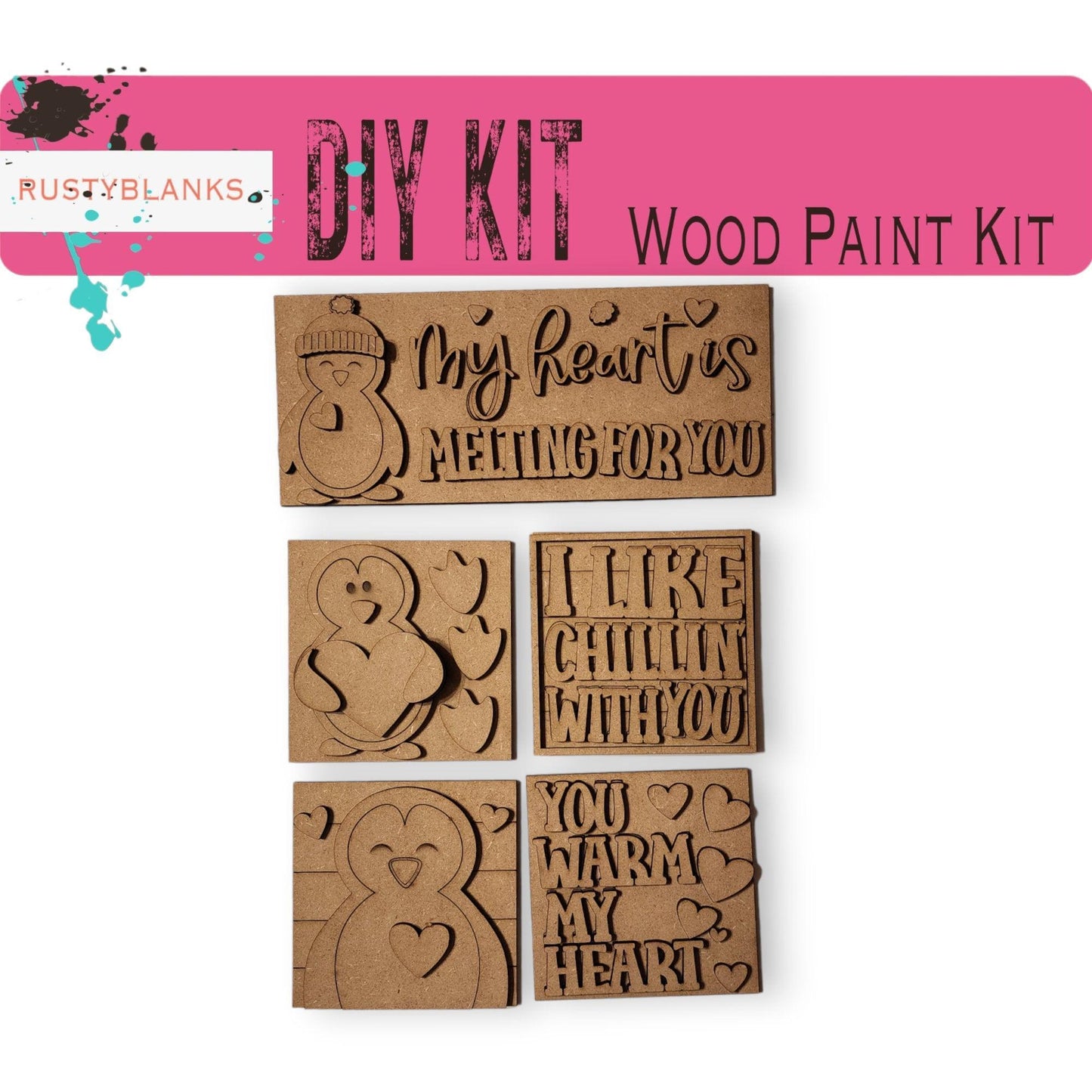 Valentine's Interchangeable Penguin Tiles for leaning ladders or Shelf Sitters - RusticFarmhouseDecor