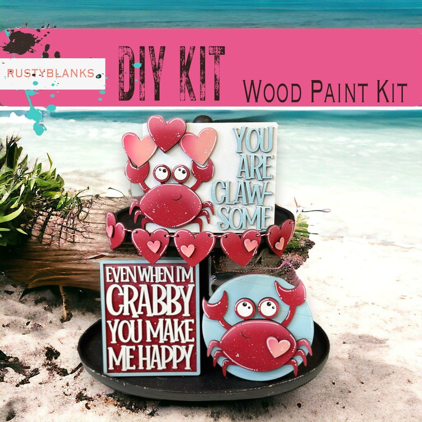 Valentines Crab Tiered Tray Set , DIY Tiered Tray, Shelf Sitter - RusticFarmhouseDecor