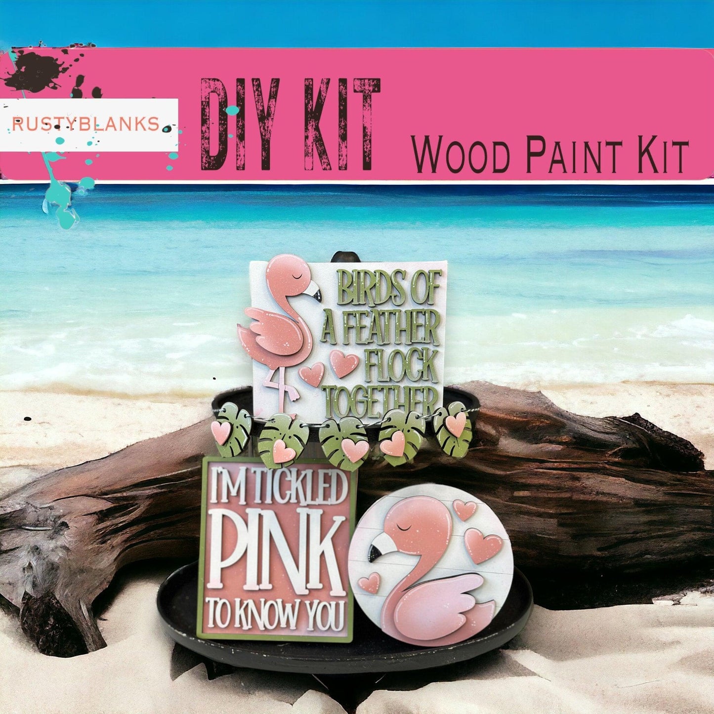 Valentines Flamingo Tiered Tray Set , DIY Tiered Tray, Shelf Sitter - RusticFarmhouseDecor