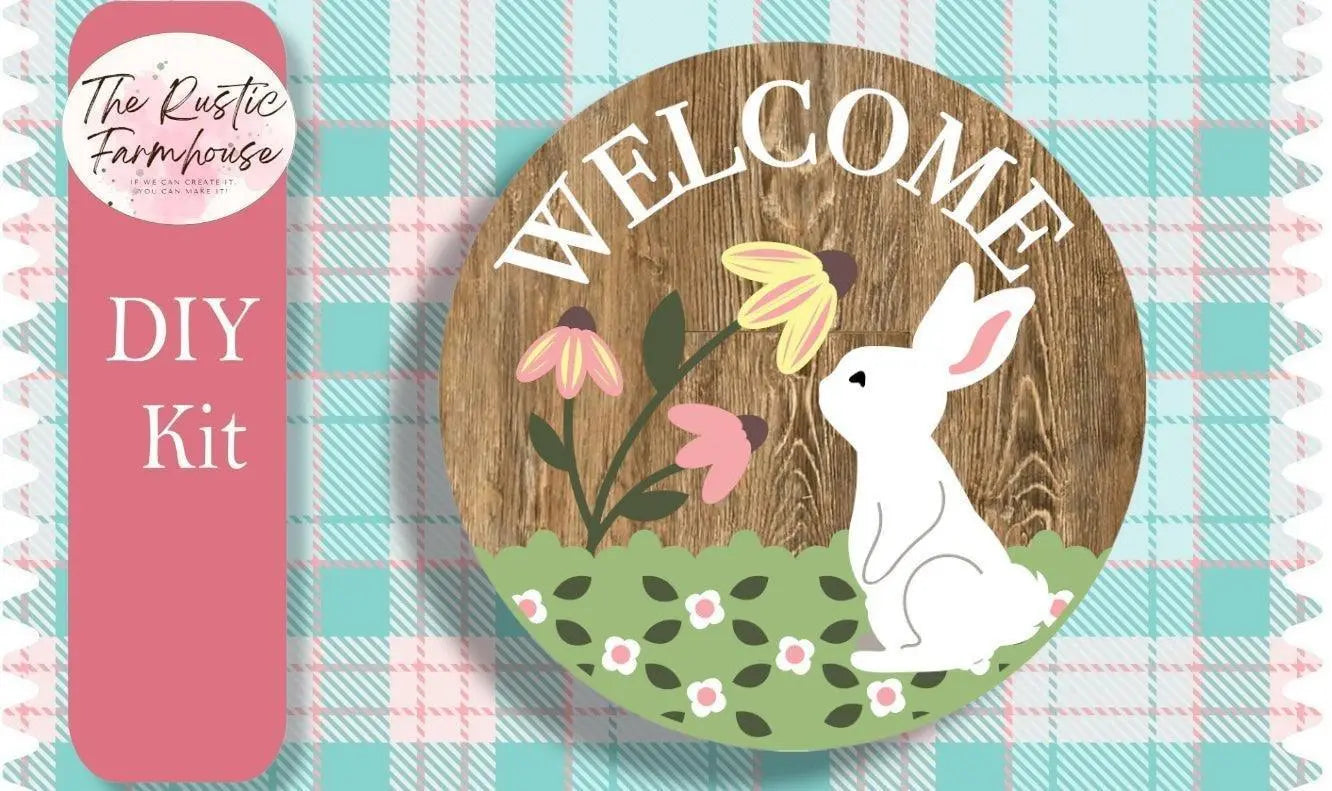 Welcome Bunny Door Hanger, Unfinished DIY Wood Kit, Blanks to Decorate Home Decor, Easter Bunny DIY Door Hanger - RusticFarmhouseDecor