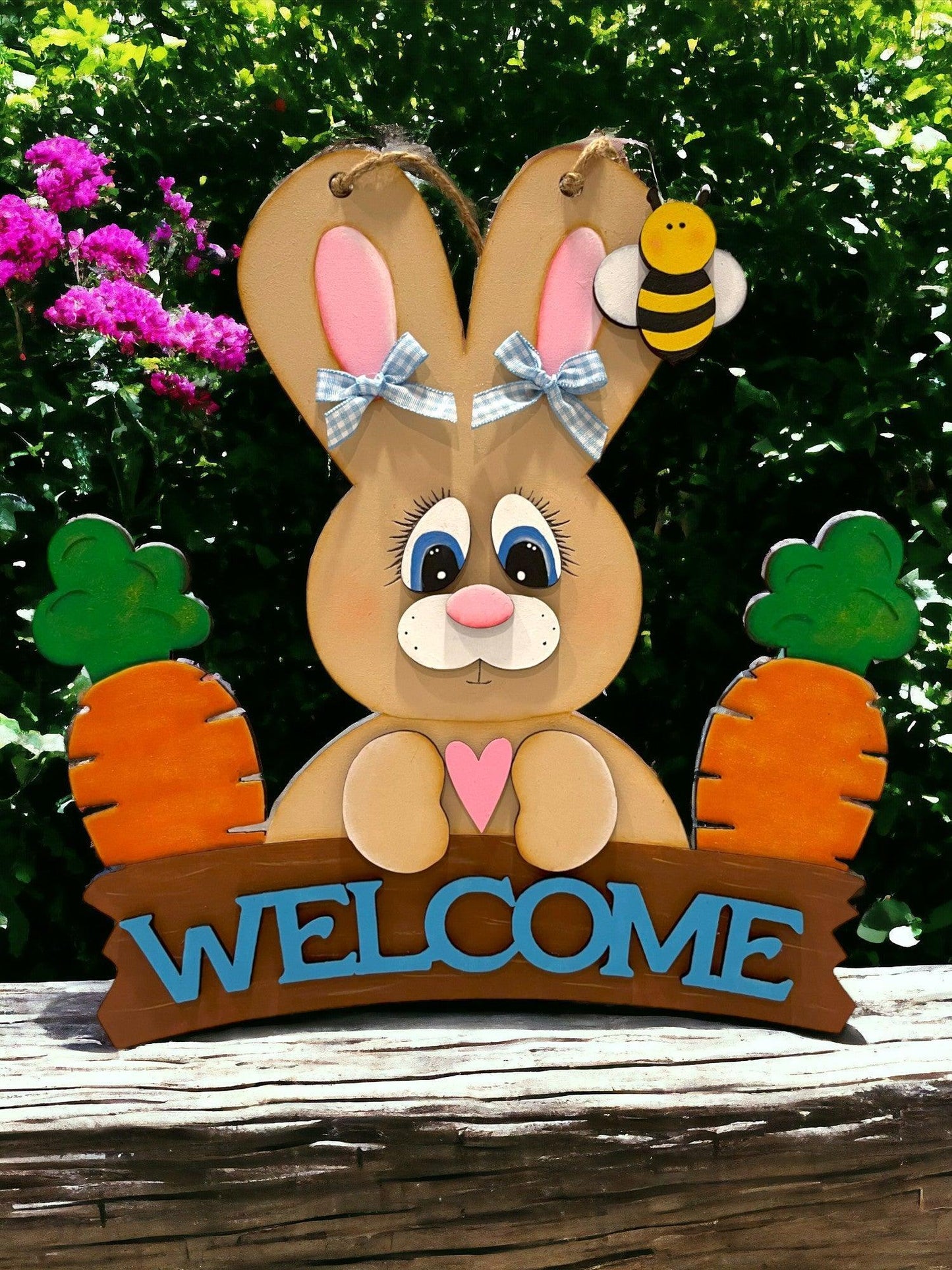 Welcome Bunny with Carrots Door Hanger, Unfinished DIY Wood Kit, Blanks to Decorate Home Decor, Easter DIY Door Hanger - RusticFarmhouseDecor