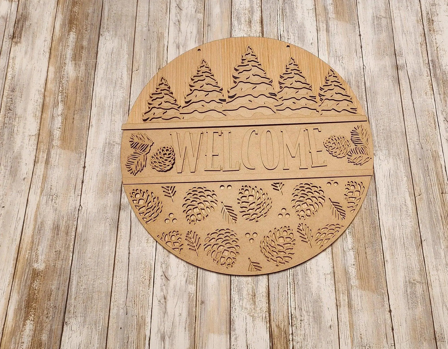 Welcome in Pine Trees and Cones Door Hanger DIY - RusticFarmhouseDecor
