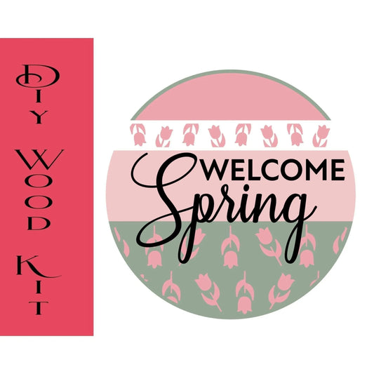 Welcome Spring Tulip Door Hanger - RusticFarmhouseDecor