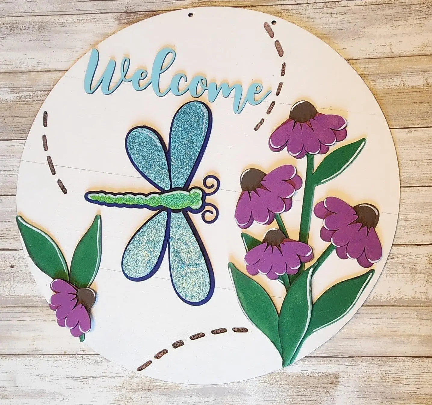 Welcome Summer Dragonfly Door Hanger DIY Craft Kit Cone flowers - RusticFarmhouseDecor
