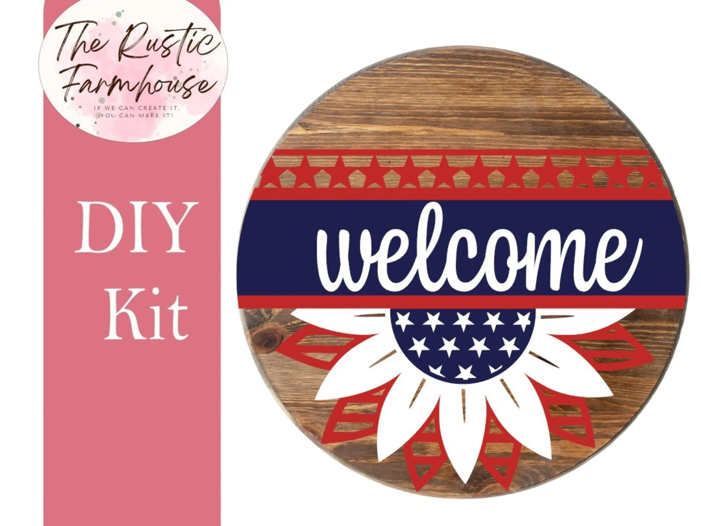 Welcome Summer Patriotic Door Hanger, Unfinished DIY Wood Kit, Blanks to Decorate Home Decor, DIY Door Hanger - RusticFarmhouseDecor