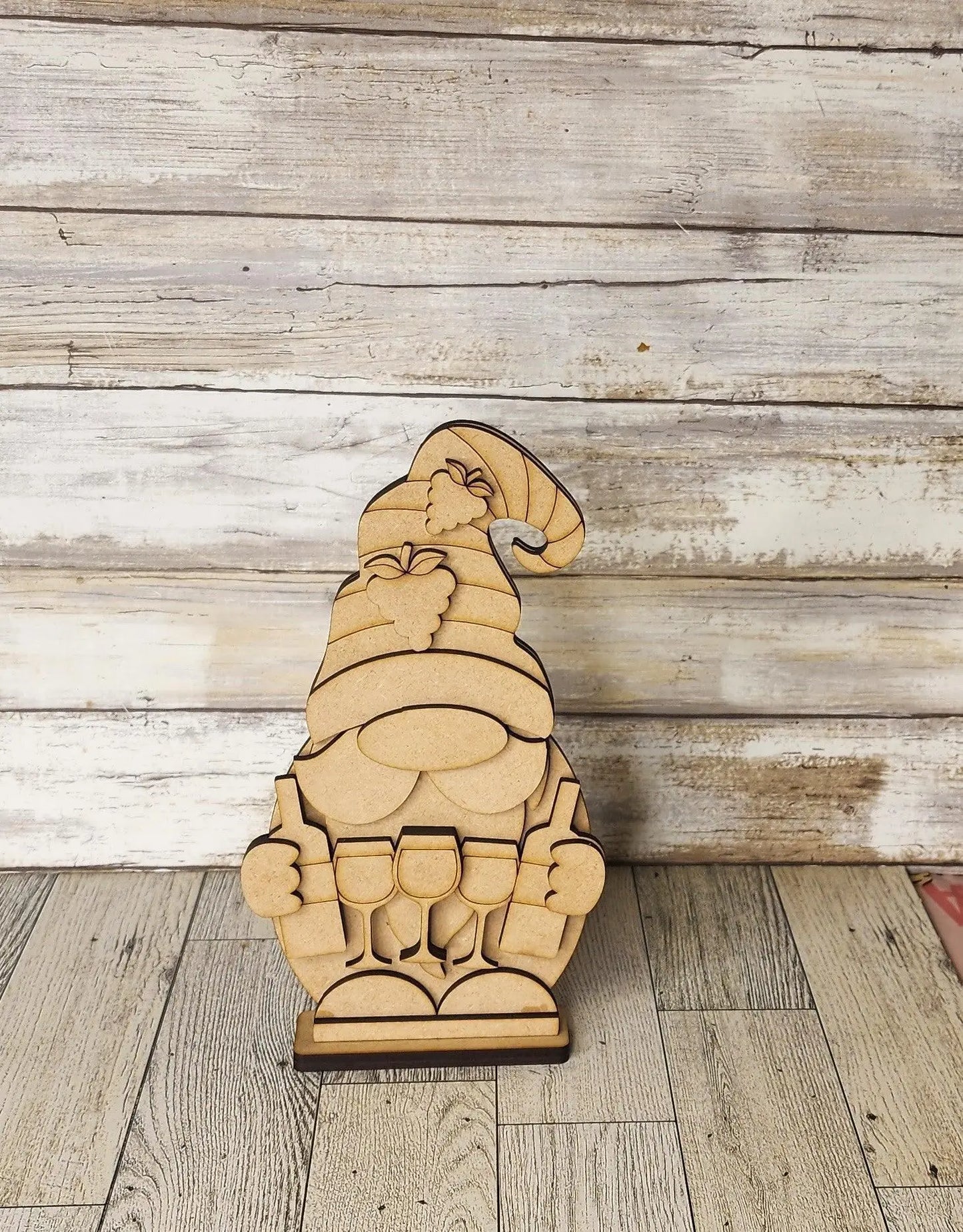 Wine Drinking Gnome Shelf Sitter, DIY Gnome kit, Tiered Tray Decor - RusticFarmhouseDecor