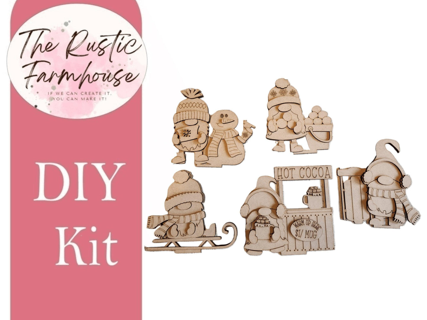 Winter Tiered Tray Standing Gnomes Shelf Sitter, DIY Gnome kit, Tiered Tray Decor - RusticFarmhouseDecor