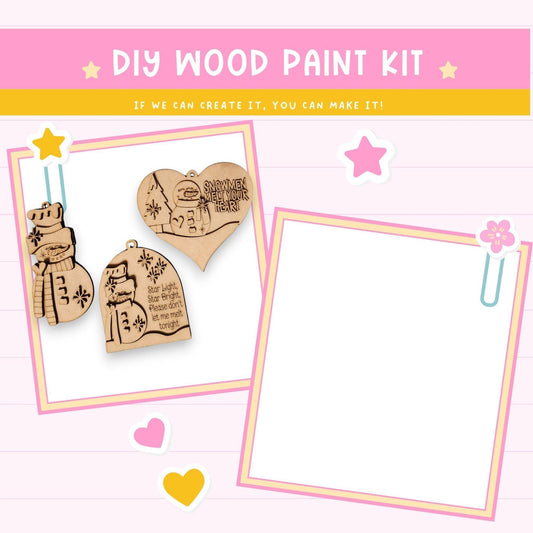 a wooden craft kit with a picture of two hearts