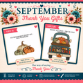 The image is a promotional poster for a fall-themed gift set, featuring illustrations of pumpkins and a truck with a pumpkin on the back. The poster includes text and images to describe the gift set and its features, such as the inclusion of a flower basket insert set and a truck with a pumpkin on the back. The poster also includes a "Thank You" message and a "Free with $50 Purchase" offer.