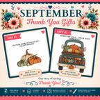 The image is a promotional poster for a fall-themed gift set, featuring illustrations of pumpkins and a truck with a pumpkin on the back. The poster includes text and images to describe the gift set and its features, such as the inclusion of a flower basket insert set and a truck with a pumpkin on the back. The poster also includes a "Thank You" message and a "Free with $50 Purchase" offer.