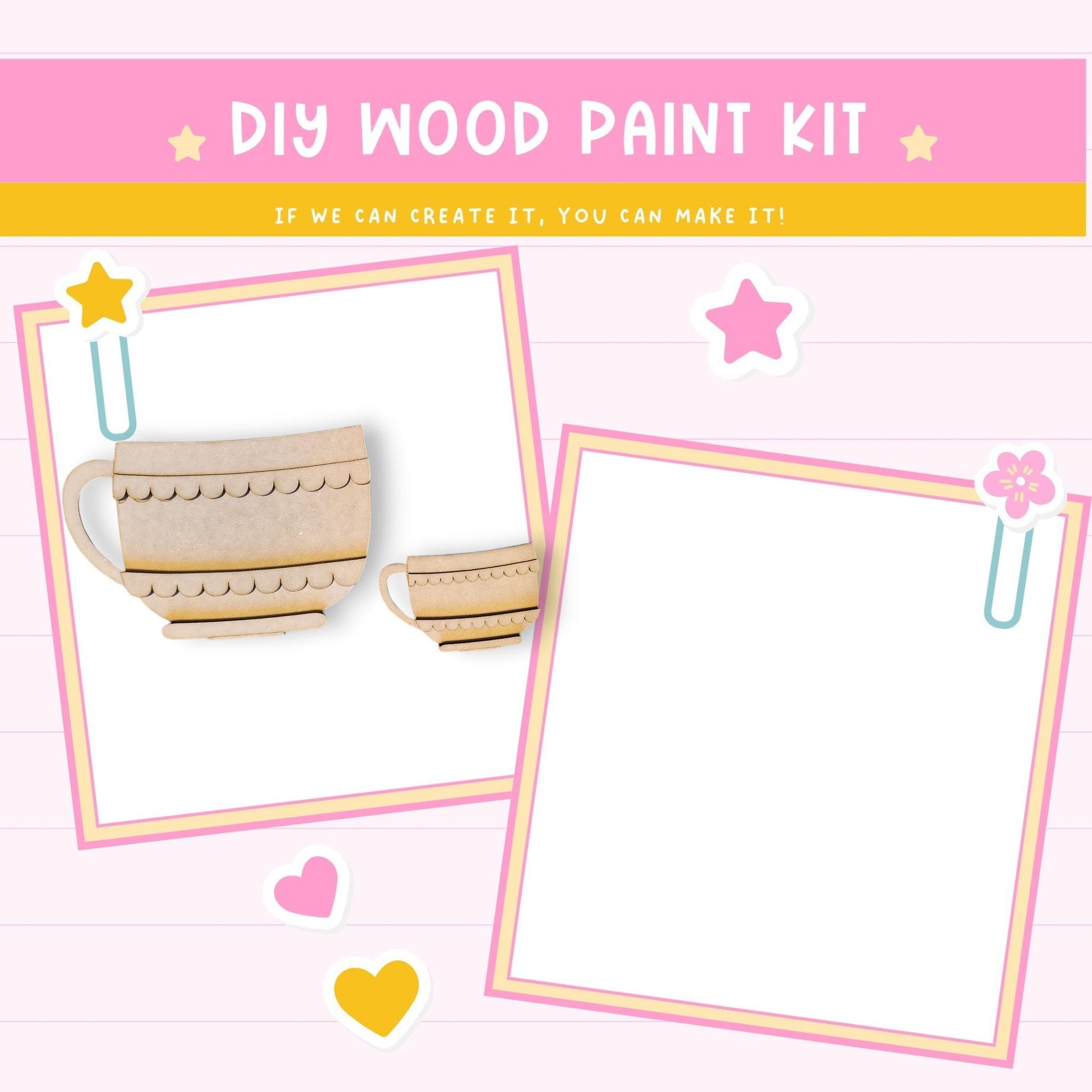 a picture of a wooden paint kit with hearts and stars