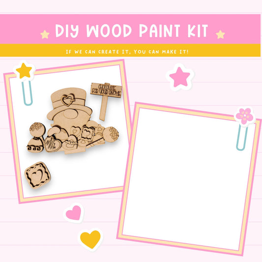 a wooden craft kit with a picture of a cake