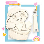 a wooden cutout of a bear in a bucket